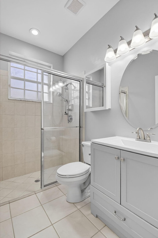 9025 Long Lake Palm Dr, Boca Raton, FL 33496 - bathroom with toilet, a shower stall, vanity, and tile patterned floors