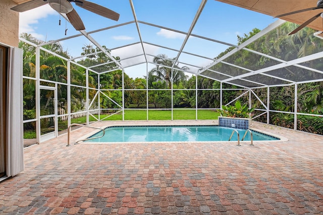 9025 Long Lake Palm Dr, Boca Raton, FL 33496 - swimming pool with a ceiling fan, a patio area, and a lanai