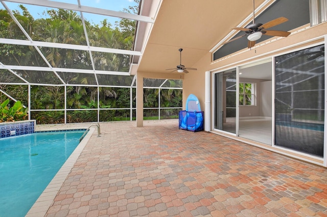 9025 Long Lake Palm Dr, Boca Raton, FL 33496 - swimming pool featuring a ceiling fan, a patio area, and a lanai