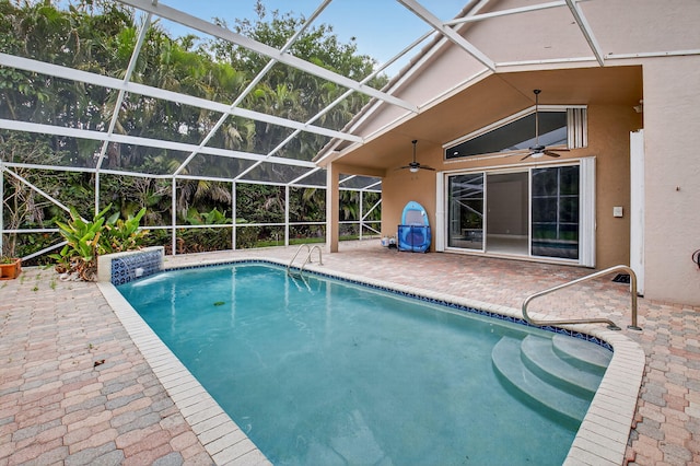 9025 Long Lake Palm Dr, Boca Raton, FL 33496 - swimming pool with a ceiling fan, a patio area, and a lanai