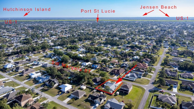 aerial view with a residential view