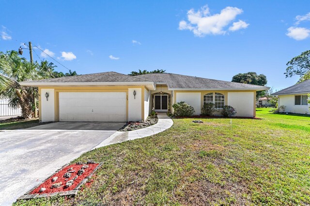 5116 Palm Way, Lake Worth, FL 33463 - ranch-style house featuring stucco siding, a garage, driveway, and a front lawn