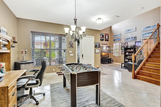 3434 Vanderbilt Dr, Wellington, FL 33414 - playroom featuring an inviting chandelier, light tile patterned flooring, baseboards, and visible vents