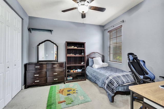 3434 Vanderbilt Dr, Wellington, FL 33414 - bedroom featuring a closet, light colored carpet, and a ceiling fan