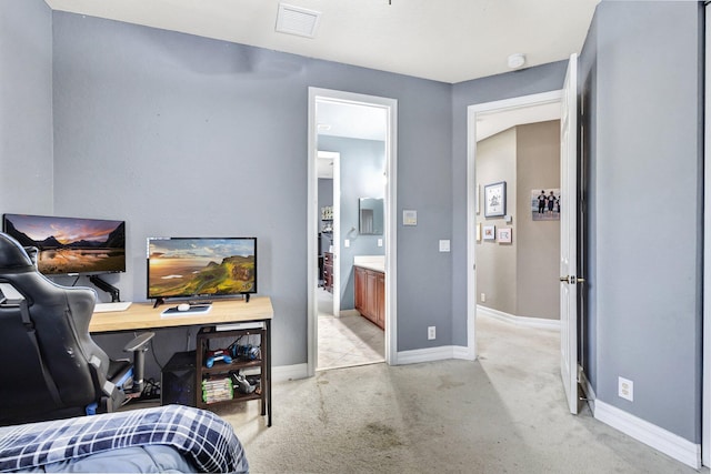 3434 Vanderbilt Dr, Wellington, FL 33414 - bedroom with light carpet, visible vents, connected bathroom, and baseboards