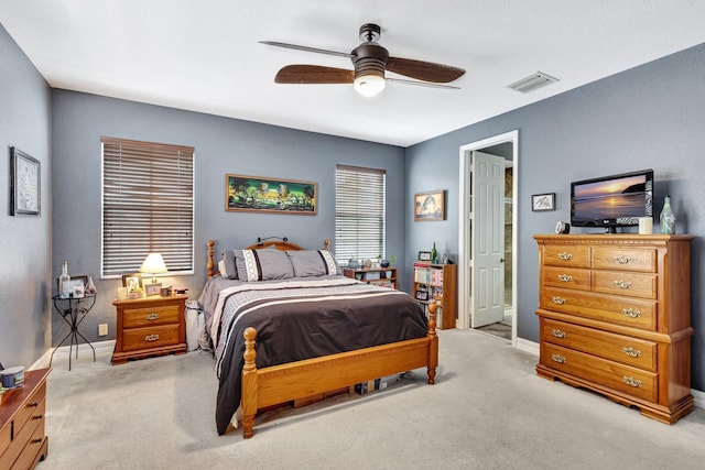 3434 Vanderbilt Dr, Wellington, FL 33414 - carpeted bedroom with visible vents, baseboards, and ceiling fan