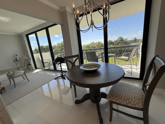 2003 N Ocean Blvd Unit 305N, Boca Raton, FL 33431 - tiled dining space featuring an inviting chandelier and crown molding