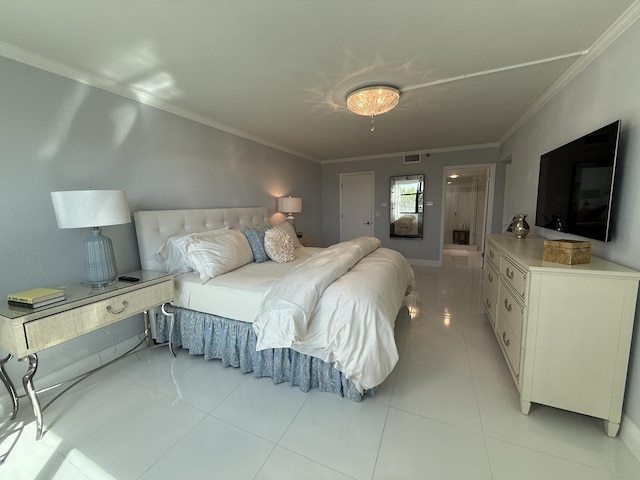 2003 N Ocean Blvd Unit 305N, Boca Raton, FL 33431 - bedroom with light tile patterned floors, visible vents, and ornamental molding