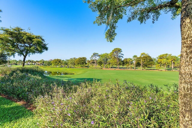 surrounding community with a lawn and a water view