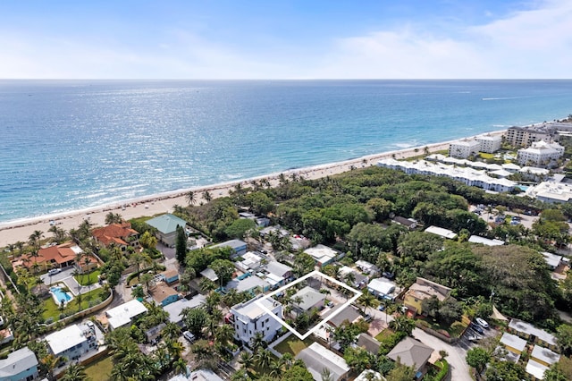 aerial view with a beach view and a water view