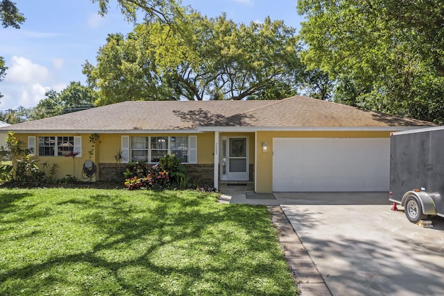 7003 Arthurs Rd, Fort Pierce, FL 34951 - ranch-style house featuring roof with shingles, driveway, an attached garage, stucco siding, and a front lawn