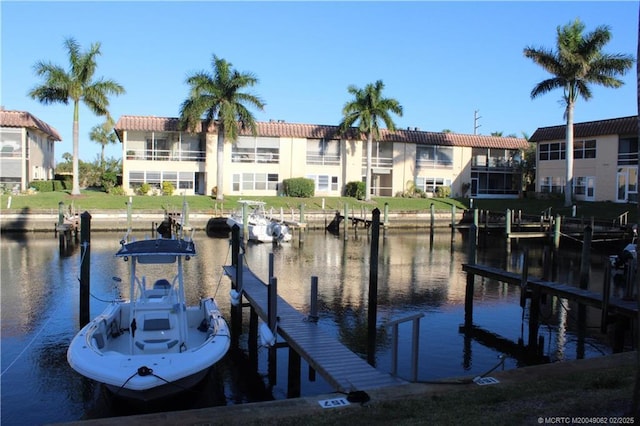 view of dock with a water view