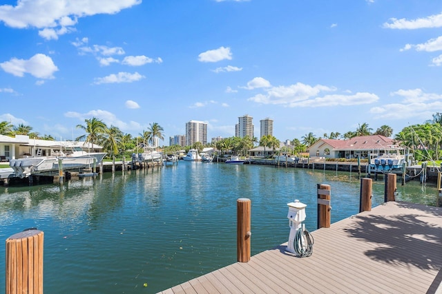view of dock with a water view