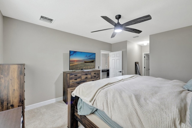 3558 SW Pisano St, Port Saint Lucie, FL 34953 - bedroom with visible vents, light colored carpet, baseboards, and ceiling fan