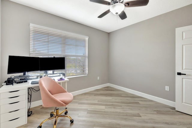 3558 SW Pisano St, Port Saint Lucie, FL 34953 - office area with light wood-style flooring, baseboards, and ceiling fan