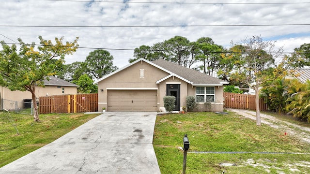3558 SW Pisano St, Port Saint Lucie, FL 34953 - view of front facade featuring a front lawn, fence, driveway, and stucco siding