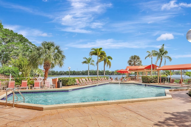pool featuring a patio area