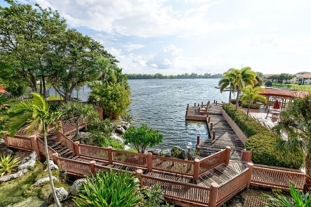 property view of water featuring a dock