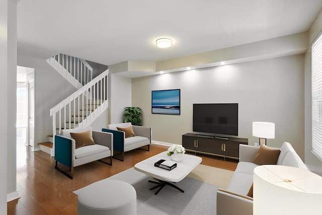 155 Waterford Dr, Jupiter, FL 33458 - living area with wood finished floors, stairs, and baseboards