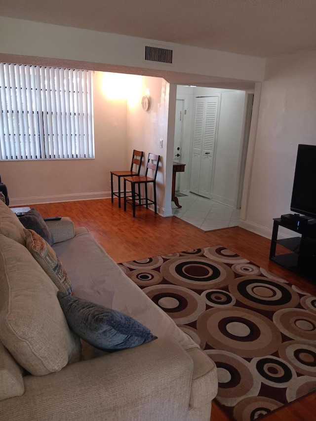 3450 Blue Lake Dr Unit 204, Pompano Beach, FL 33064 - living room featuring visible vents, baseboards, and wood finished floors