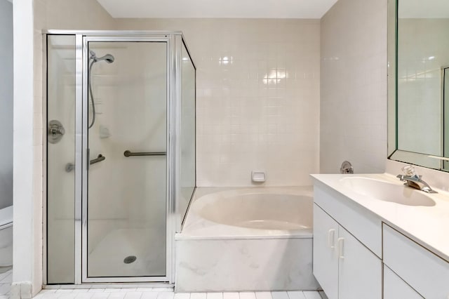 7857 Lexington Club Blvd Unit A, Delray Beach, FL 33446 - bathroom with vanity, a bath, toilet, and a shower stall