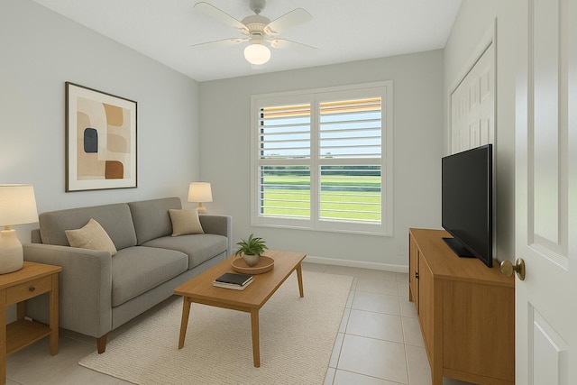 7857 Lexington Club Blvd Unit A, Delray Beach, FL 33446 - living room with baseboards, a ceiling fan, and light tile patterned floors