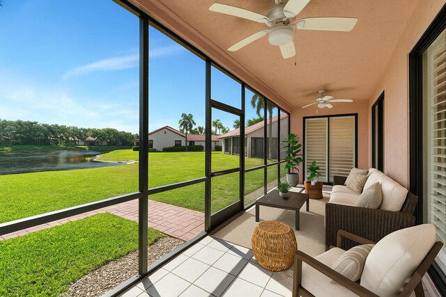 7857 Lexington Club Blvd Unit A, Delray Beach, FL 33446 - sunroom / solarium with a water view, ceiling fan, and an outdoor hangout area