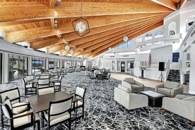 7857 Lexington Club Blvd Unit A, Delray Beach, FL 33446 - interior space featuring high vaulted ceiling, wooden ceiling, and beam ceiling
