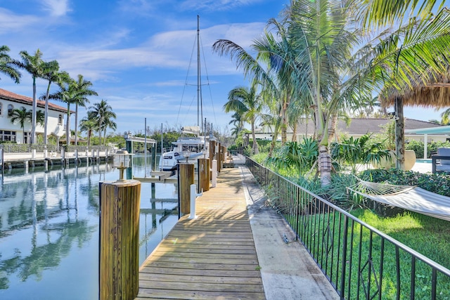 view of dock featuring a water view