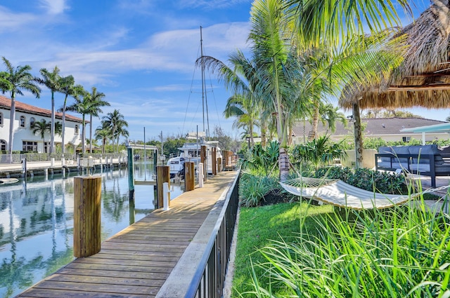 view of dock with a water view