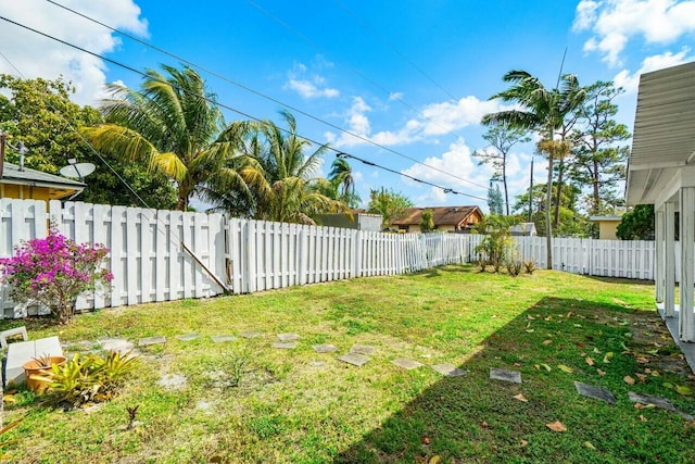 view of yard with a fenced backyard