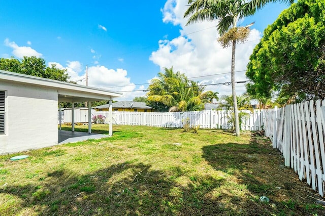view of yard with a patio area and a fenced backyard