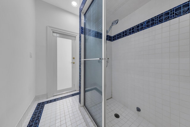 17888 Fieldbrook Cir W, Boca Raton, FL 33496 - full bathroom featuring a stall shower, tile patterned floors, recessed lighting, and baseboards