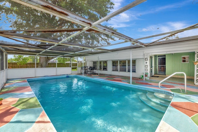 775 Sandia Ave, Port Saint Lucie, FL 34983 - view of pool featuring a fenced in pool, a patio, glass enclosure, and fence