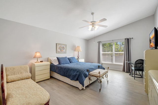 1744 Sawgrass Cir, Greenacres, FL 33413 - bedroom featuring light wood-style floors, lofted ceiling, and ceiling fan