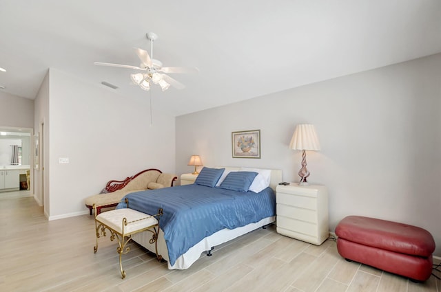 1744 Sawgrass Cir, Greenacres, FL 33413 - bedroom with visible vents, baseboards, ceiling fan, light wood-type flooring, and vaulted ceiling