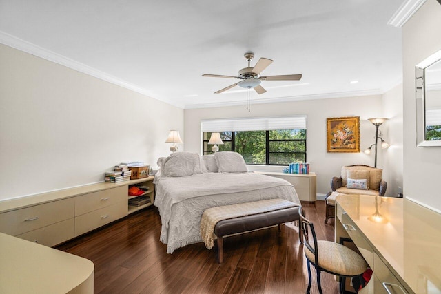 9 Stratford Dr Unit D, Boynton Beach, FL 33436 - bedroom with crown molding, dark wood-style flooring, and ceiling fan