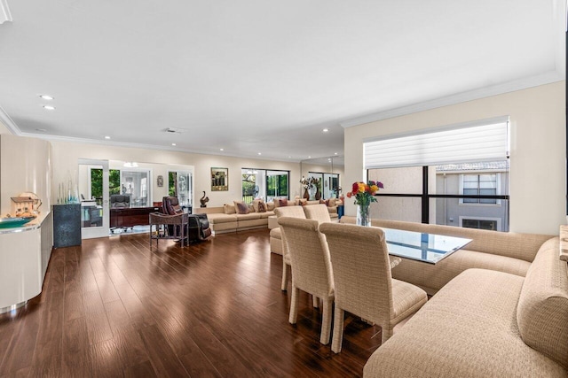 9 Stratford Dr Unit D, Boynton Beach, FL 33436 - living room featuring recessed lighting, dark wood-style flooring, and ornamental molding