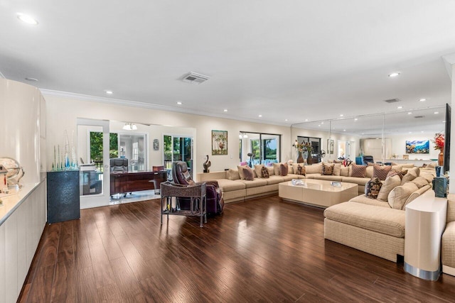 9 Stratford Dr Unit D, Boynton Beach, FL 33436 - living room featuring recessed lighting, visible vents, and dark wood finished floors