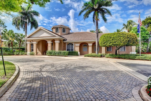mediterranean / spanish-style home featuring curved driveway and stucco siding