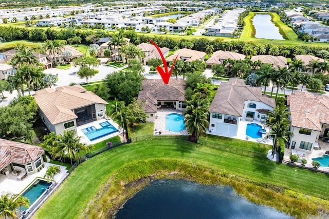 16865 Charles River Dr, Delray Beach, FL 33446 - aerial perspective of suburban area featuring a pool area and a large body of water