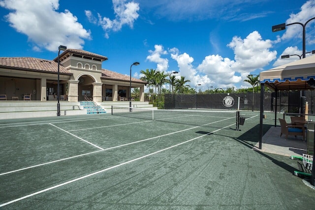 16865 Charles River Dr, Delray Beach, FL 33446 - view of tennis court with fence and a gazebo