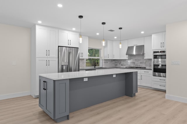 280 Sulky Way, Wellington, FL 33414 - kitchen with white cabinets, backsplash, under cabinet range hood, and stainless steel appliances