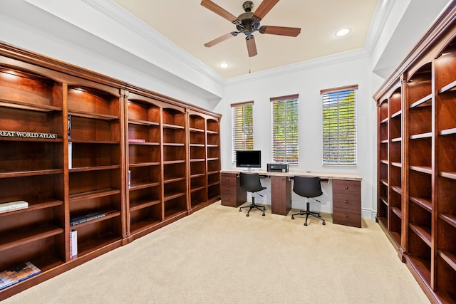 2885 Banyan Boulevard Cir NW, Boca Raton, FL 33431 - carpeted office space with ceiling fan, crown molding, and recessed lighting