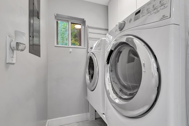 laundry room with baseboards, independent washer and dryer, and laundry area