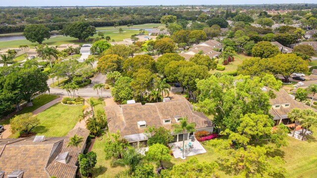 drone / aerial view with view of golf course