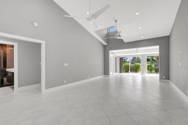 garage with recessed lighting, baseboards, and ceiling fan