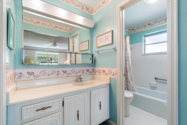 727 High Point Blvd N Unit D, Delray Beach, FL 33445 - bathroom featuring vanity, wallpapered walls, shower / bath combo, tile patterned floors, and toilet