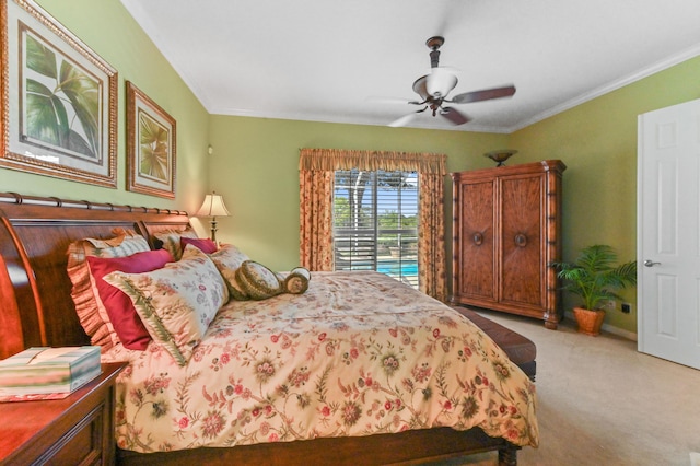 8378 Xanthus Ln, Wellington, FL 33414 - bedroom with carpet floors, crown molding, ceiling fan, and access to outside