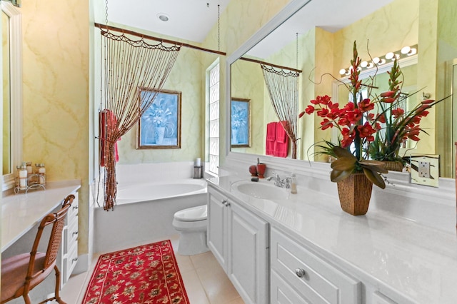 8378 Xanthus Ln, Wellington, FL 33414 - bathroom featuring vanity, toilet, a tub to relax in, and tile patterned floors